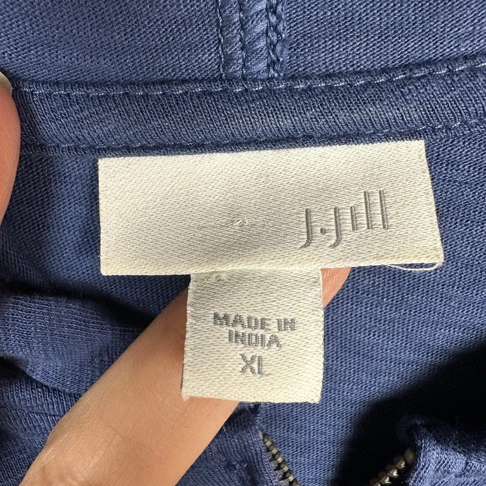 J Jill Hooded Jacket Women's‎ XL Blue Slouchy Pockets Roll Tab Sleeves Full Zip